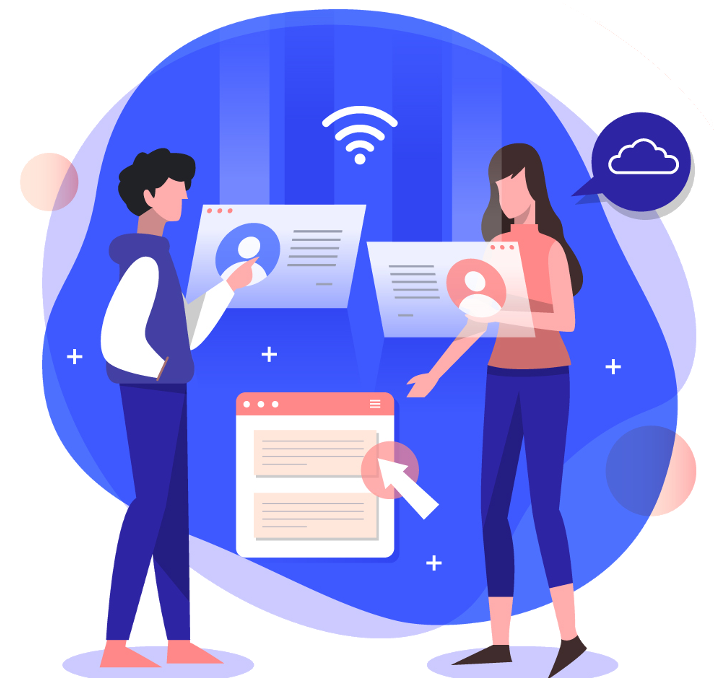 Students learning online illustration